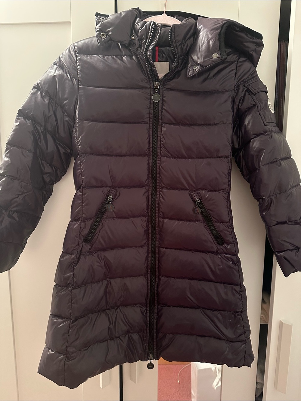 moncler purple/brown puffer coat size xs